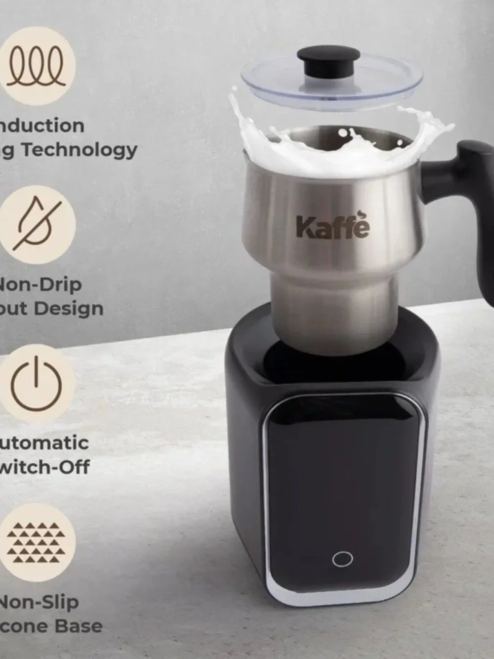 Kaffe 4-in-1 Electric Milk Frother & Warmer 7oz Removable Jug Non-Stick Black